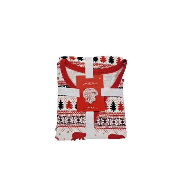 WonderShop Men's 2-Piece White, Red & Black Fairisle Pajama Set - Size XX-Large - Picture 5 of 5